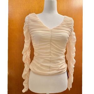 Ruched Mesh Long Sleeve Top